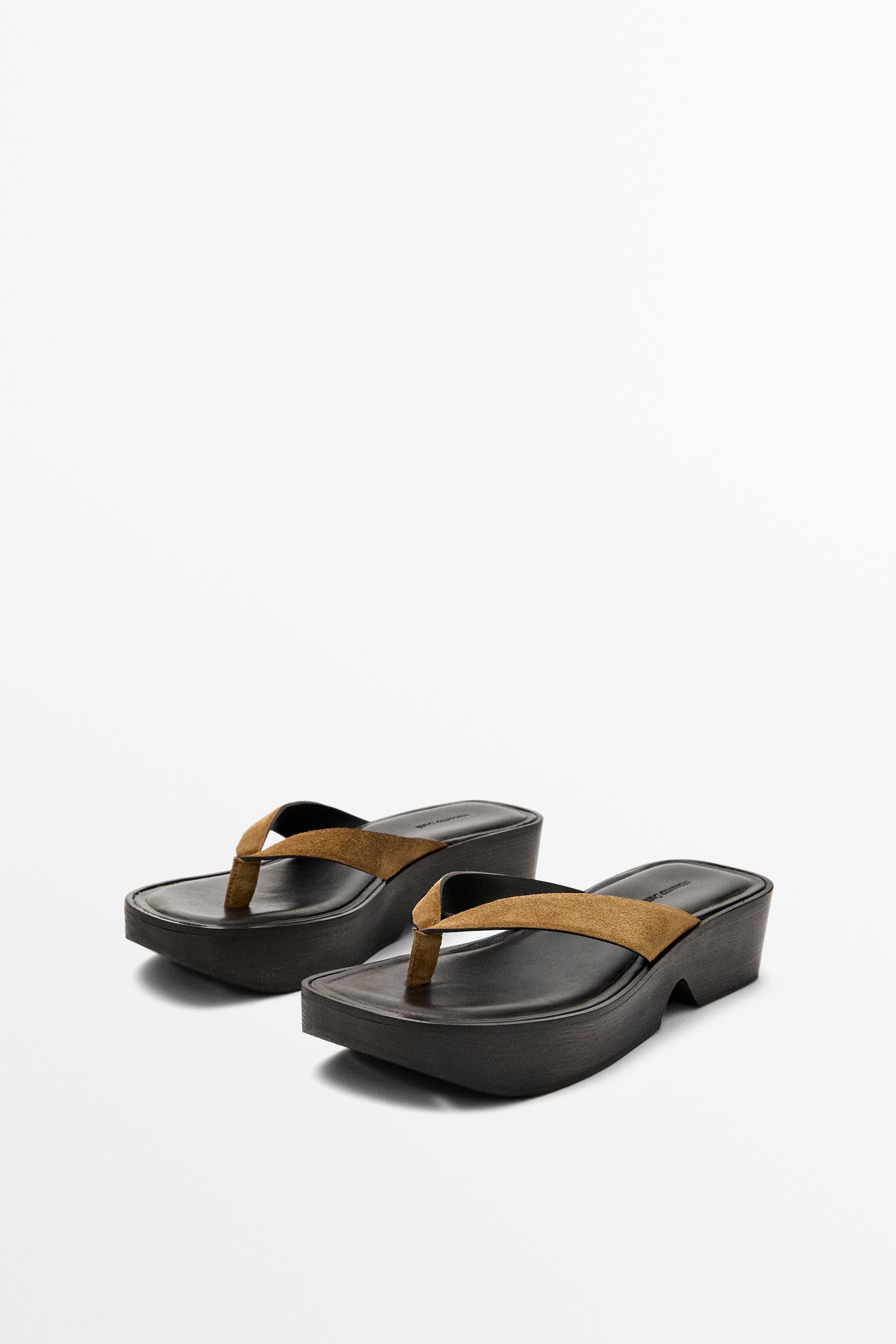 Leather wedge heel sandals